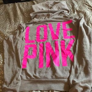 VS Pink Zip Up Gray Hoodie